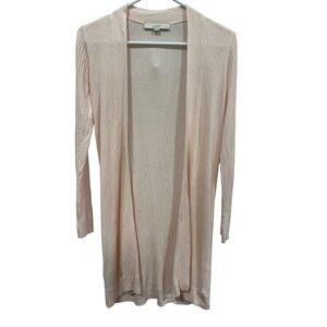 LOFT Open Front Ribbed Cardigan Sweater Womens XS Petite Cozy Knit Pink Feminine
